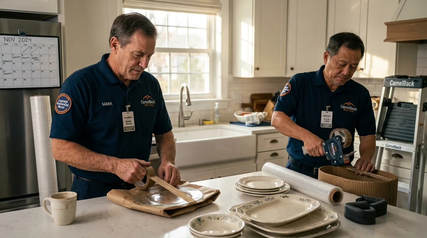 Professional crew packing kitchen dishware in Wenatchee, WA
